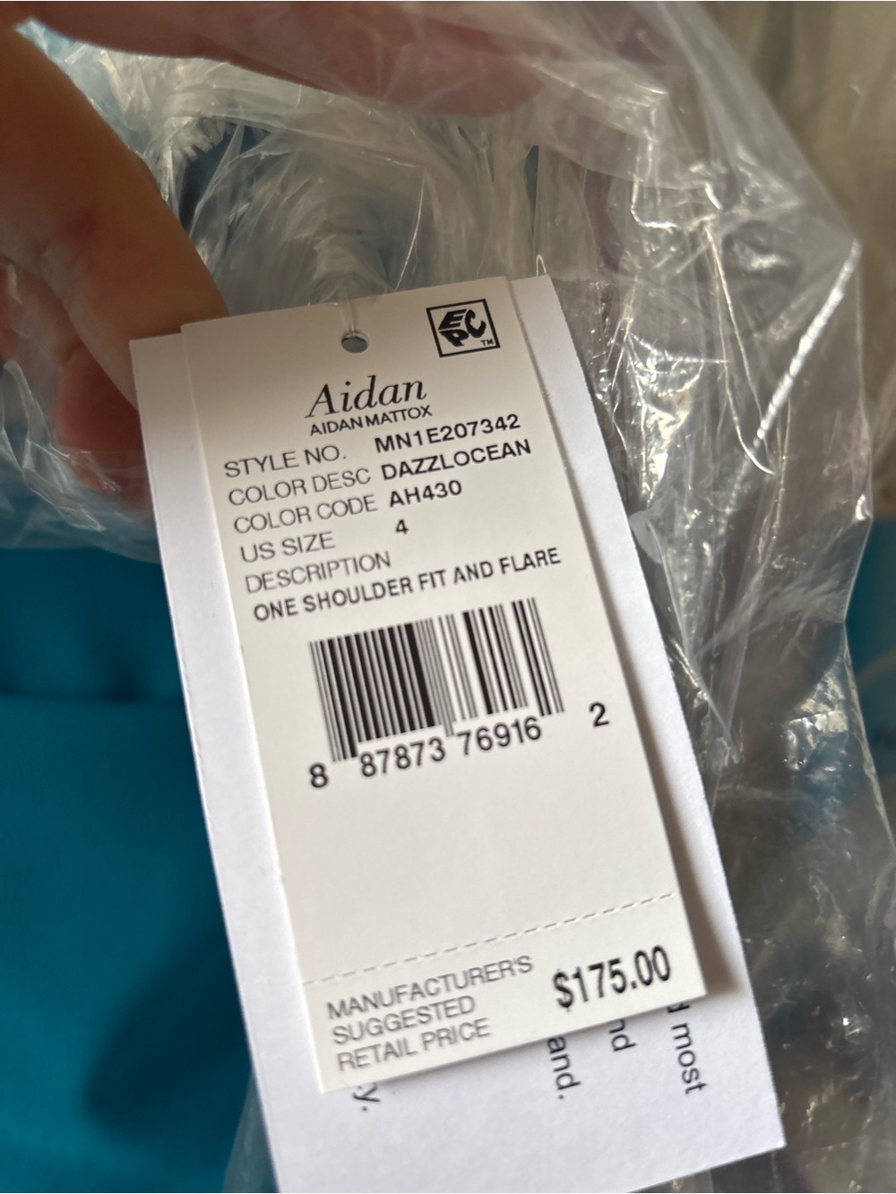 Aidan Mattox Vibrant Teal One-Shoulder Fit & Flare Dress - Picture 5 of 5